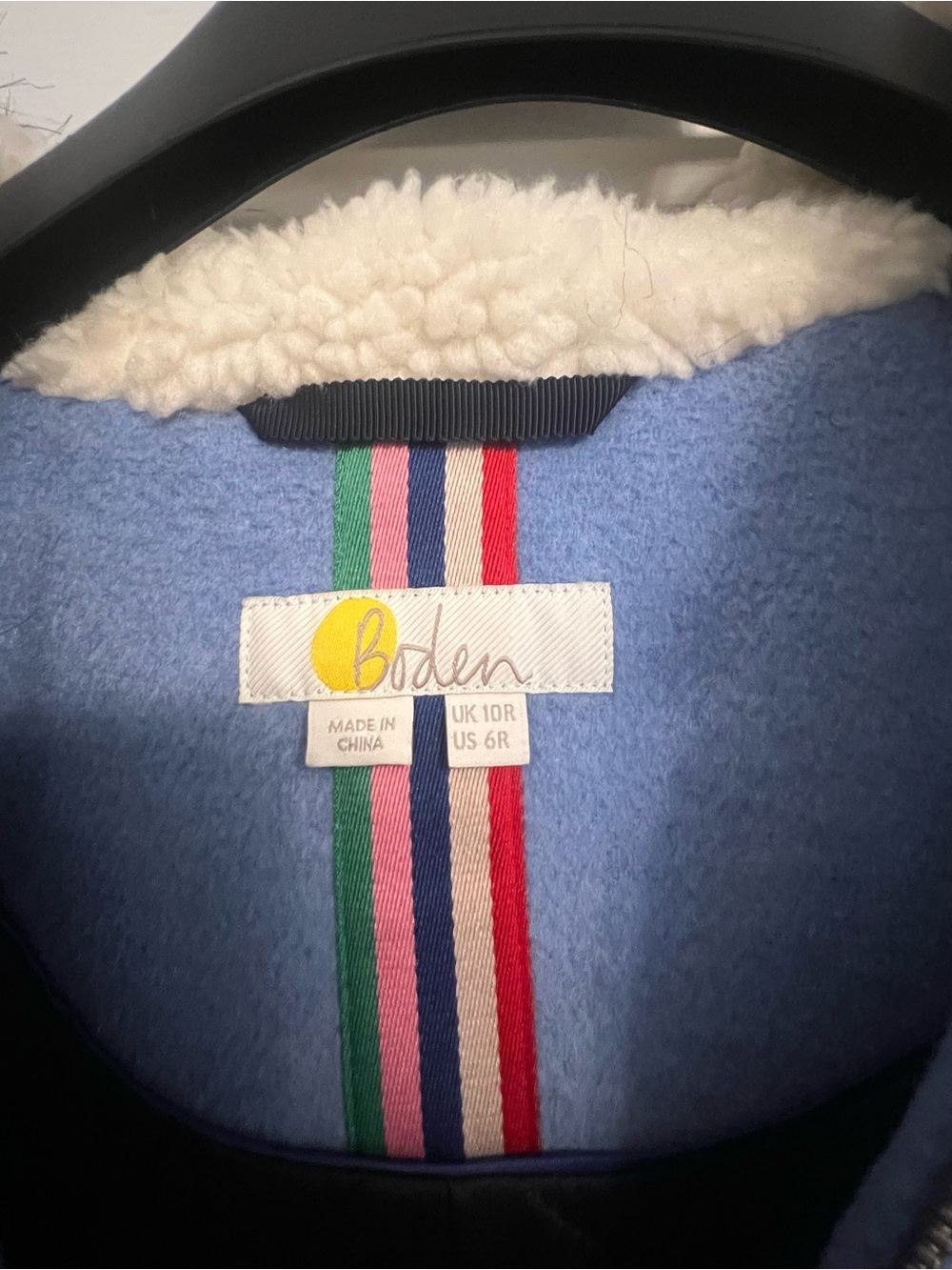Boden Wool Blend Light Blue Toggle Coat with Faux Fur Trim - Picture 3 of 3